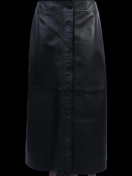 excellent joseph black leather skirt size l knee-length design