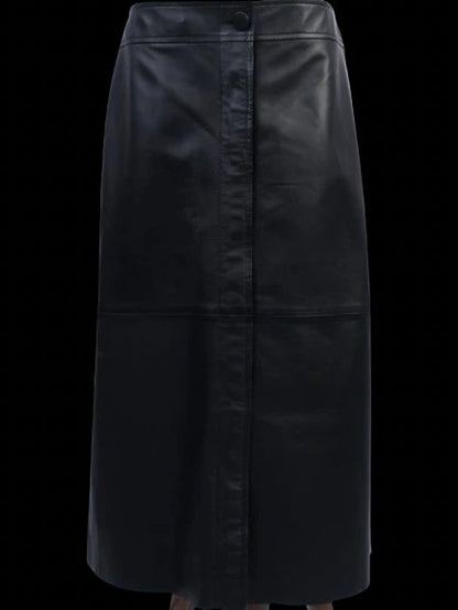 Excellent Joseph Black Leather Skirt Size L Knee-Length Design