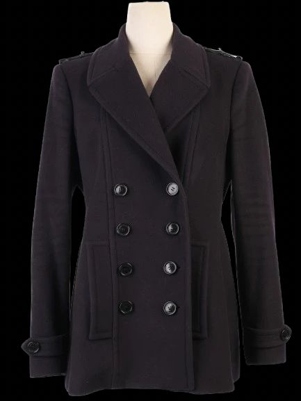excellent burberry black wool peacoat double-breasted size s