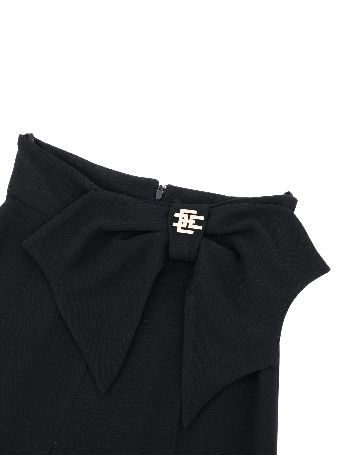perfect elisabetta franchi black wool wide-leg pants bow size l