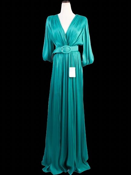 new costarellos teal long gown v-neck belted size n/a
