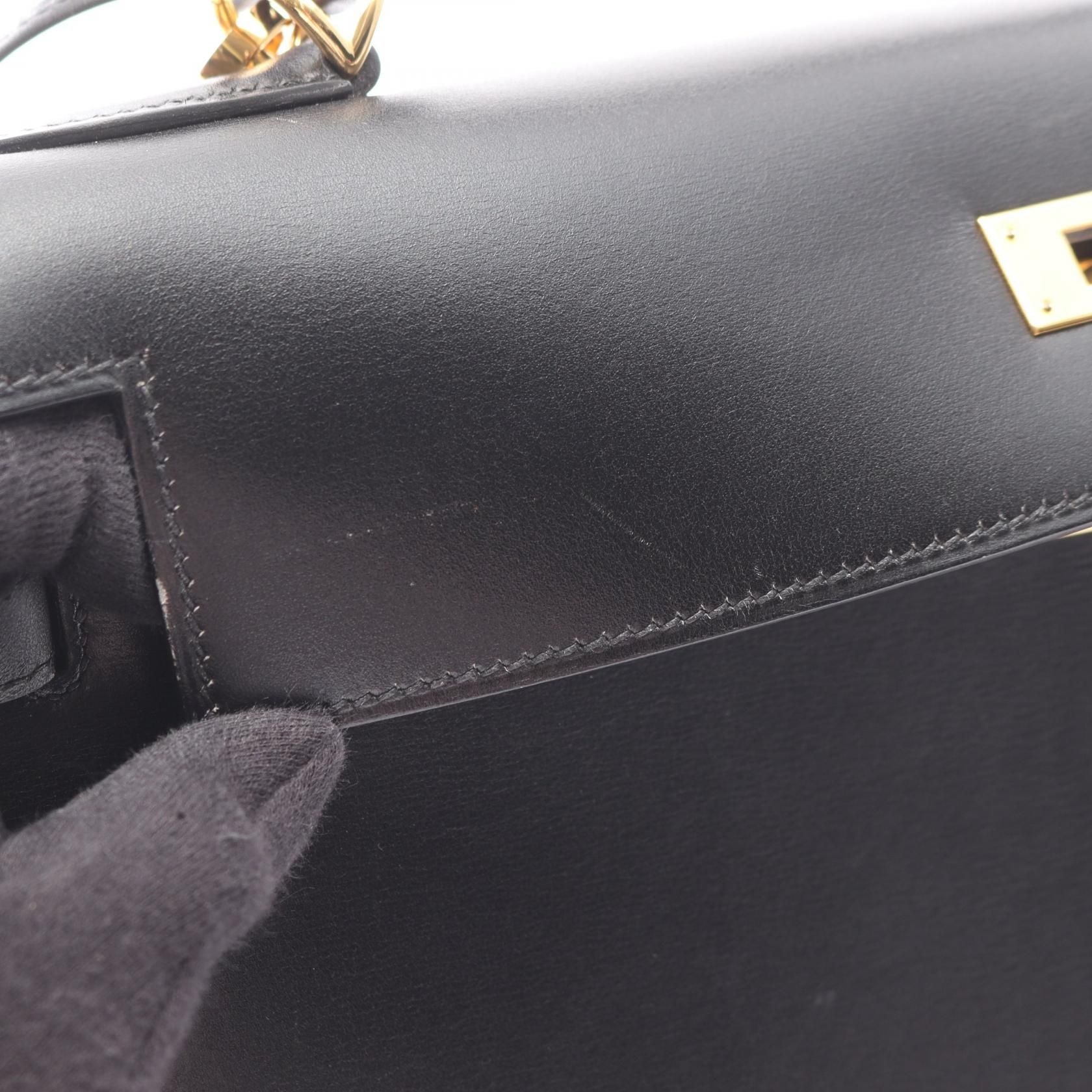 Hermes Kelly 32 Handbag Black Box Calfskin Calfskin (cowhide)