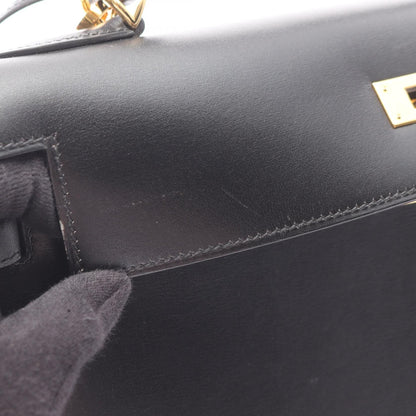 Hermes Kelly 32 Handbag Black Box Calfskin Calfskin (cowhide)