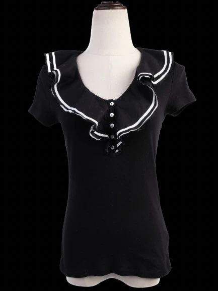 excellent ralph lauren black cotton short-sleeve top xs