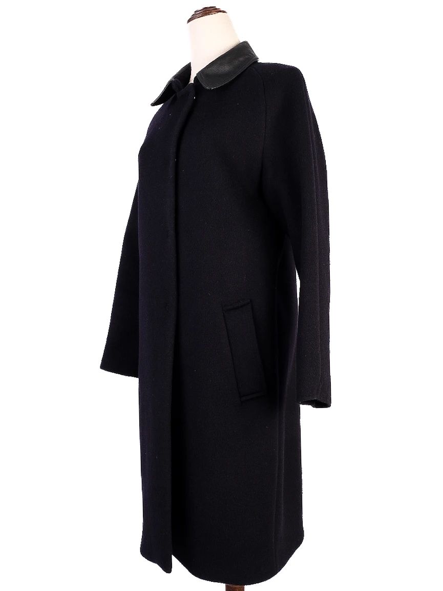 new sandro black wool overcoat with contrast collar size s