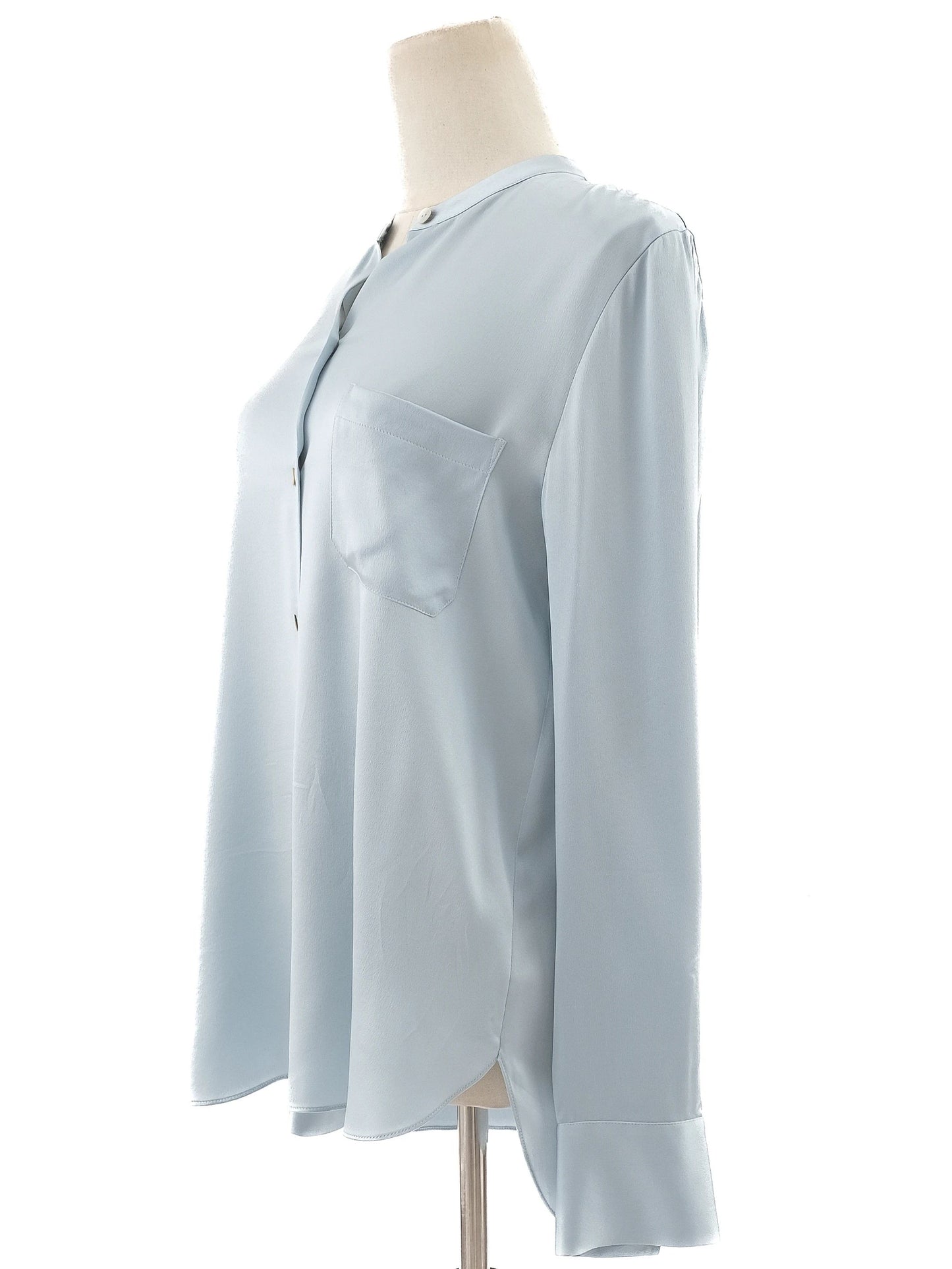 excellent vince blue silk long sleeve blouse with pocket