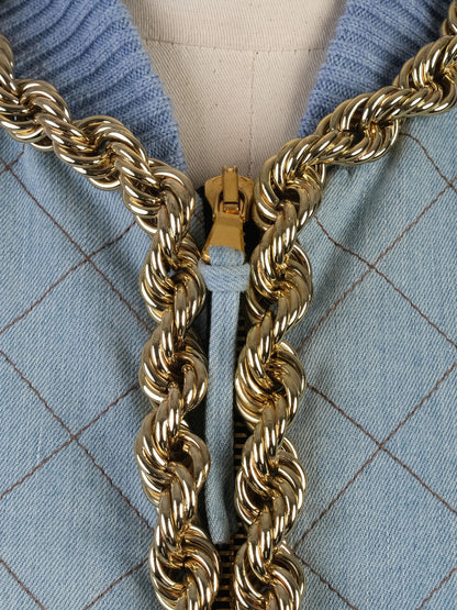 Excellent Moschino Blue Quilted Denim Jacket & Skirt Set