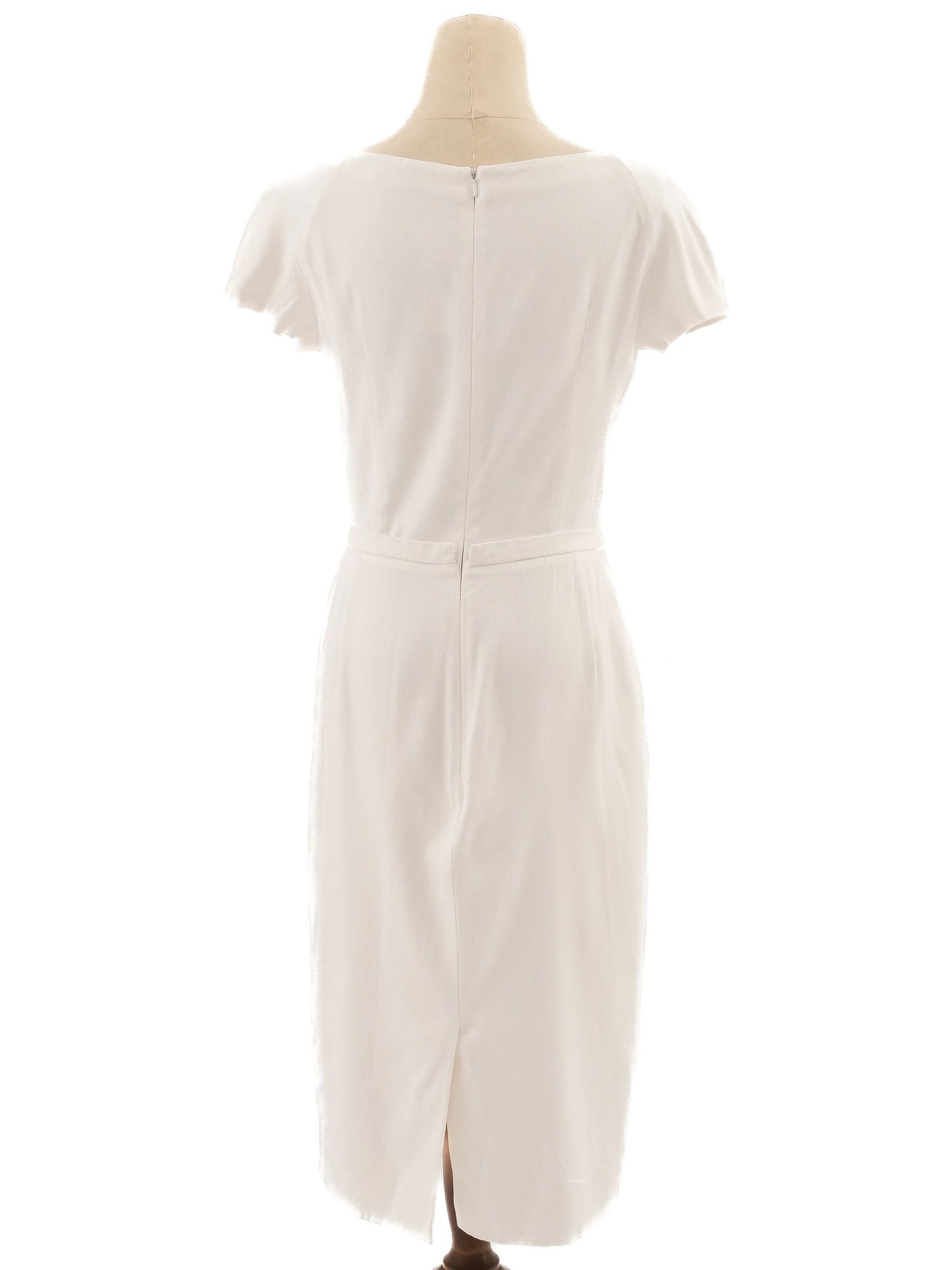 excellent dior white elastane dress size l with v-neck and zipper