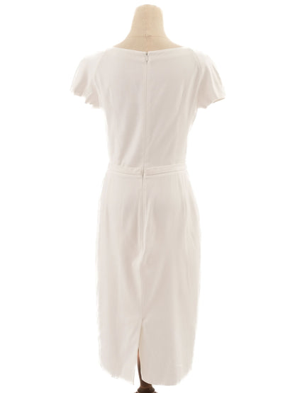 Excellent Dior White Elastane Dress Size L with V-Neck and Zipper