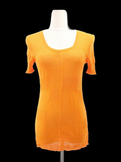 Excellent Orange Knit Top Women's Size M Geometric Pattern Cotton