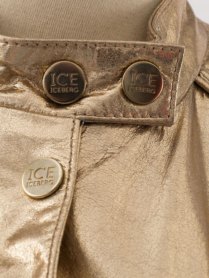 Excellent Iceberg Yellow Leather Jacket Size S with Quilted Detail