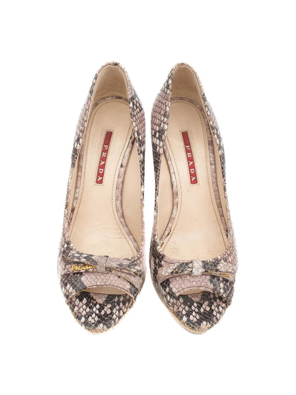 Excellent Prada High-Heeled Wedge Shoes Leather Size 35.5 Snakeskin Pattern