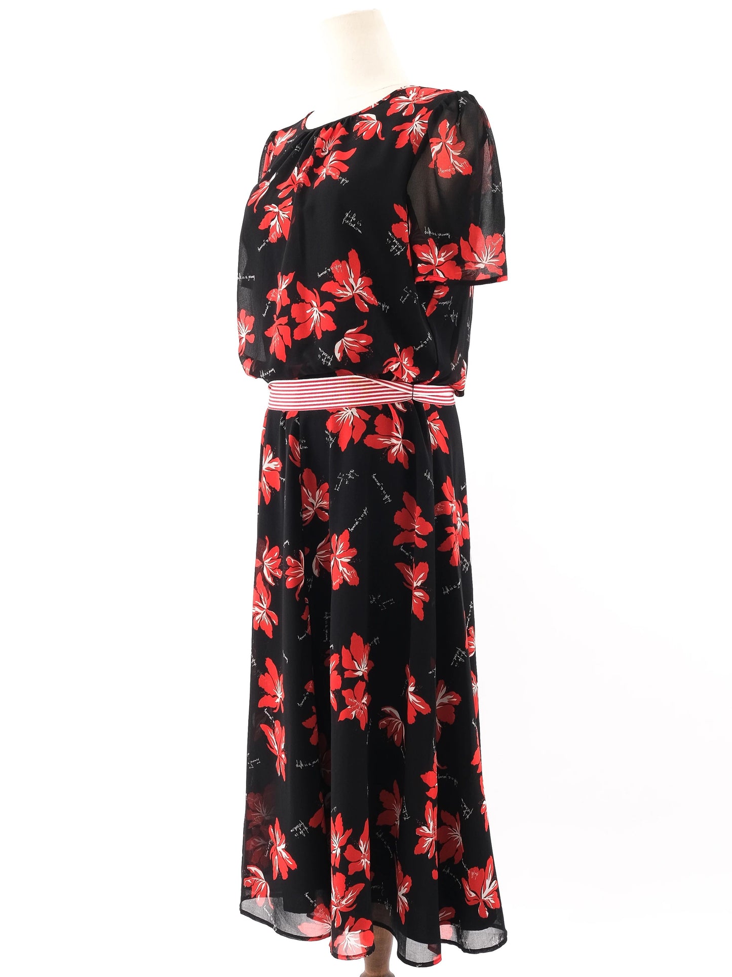 excellent marella black floral dress xl with belt