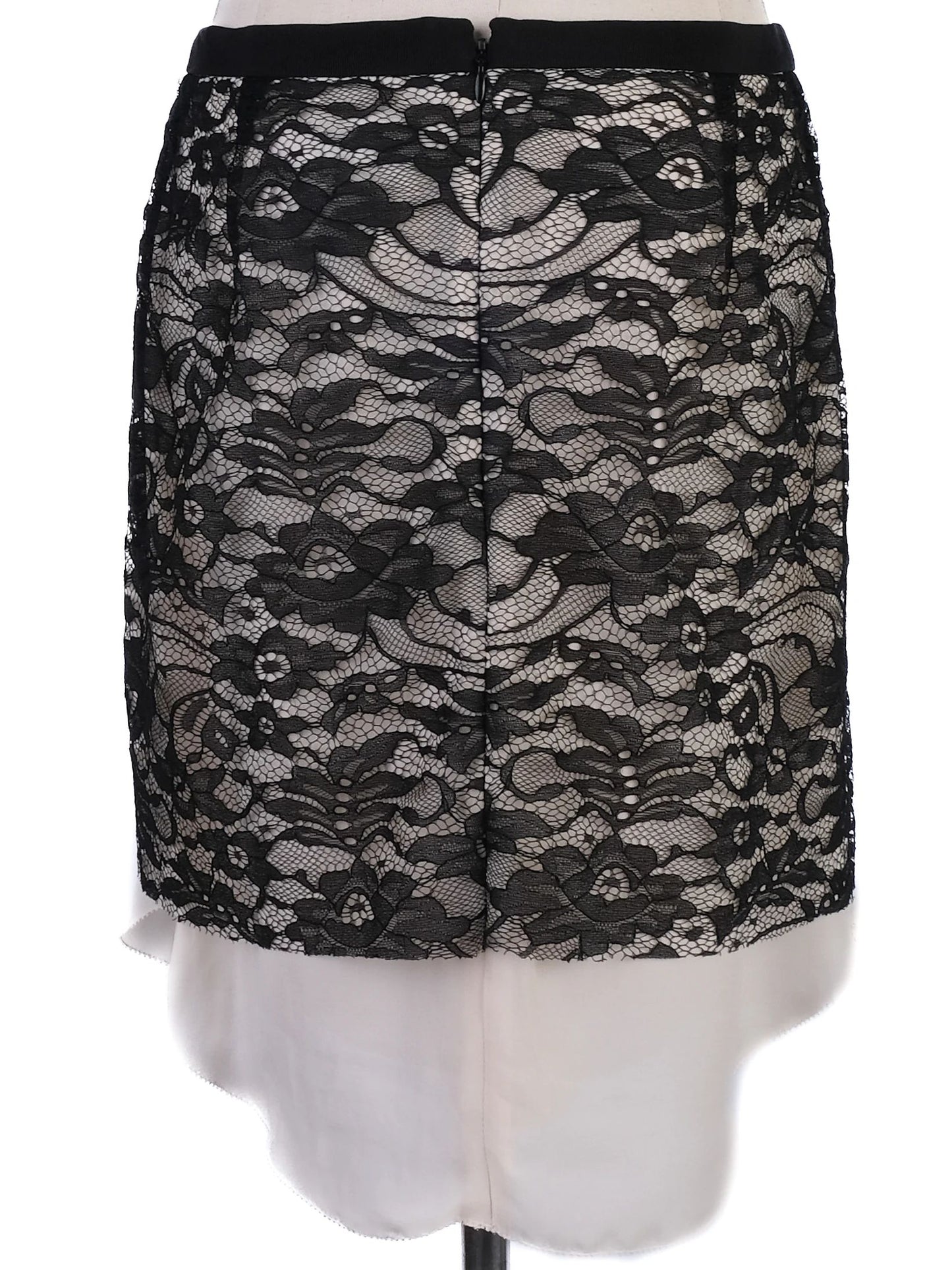 new by malene birger white silk skirt with black lace size xs