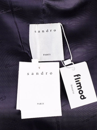 NEW Sandro Black Wool Overcoat with Contrast Collar Size S