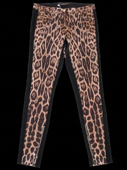 Excellent Roberto Cavalli Leopard Print Pants Size L with Side Zippers