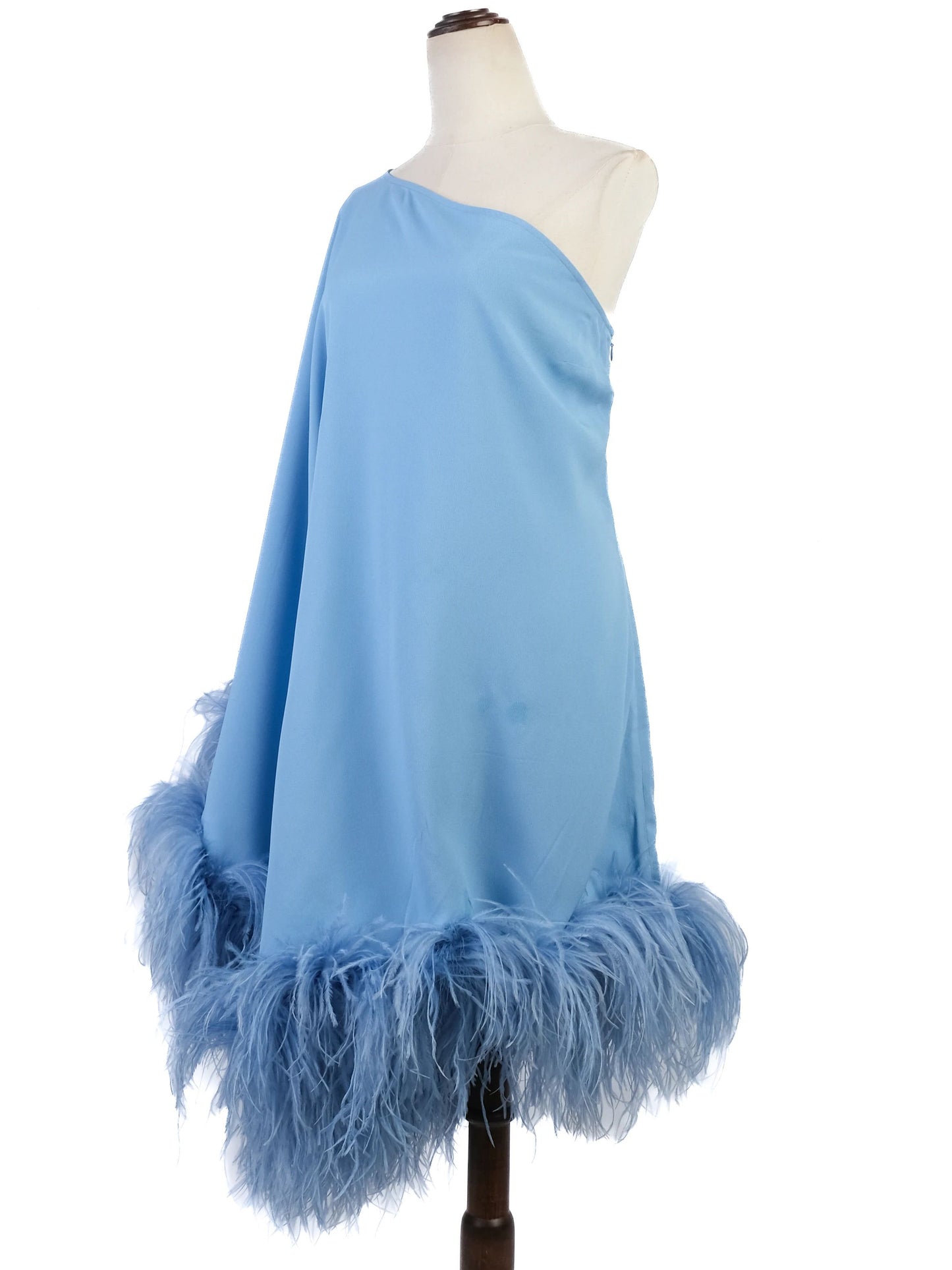 excellent taller marmo blue poncho cape with feathered trim xl