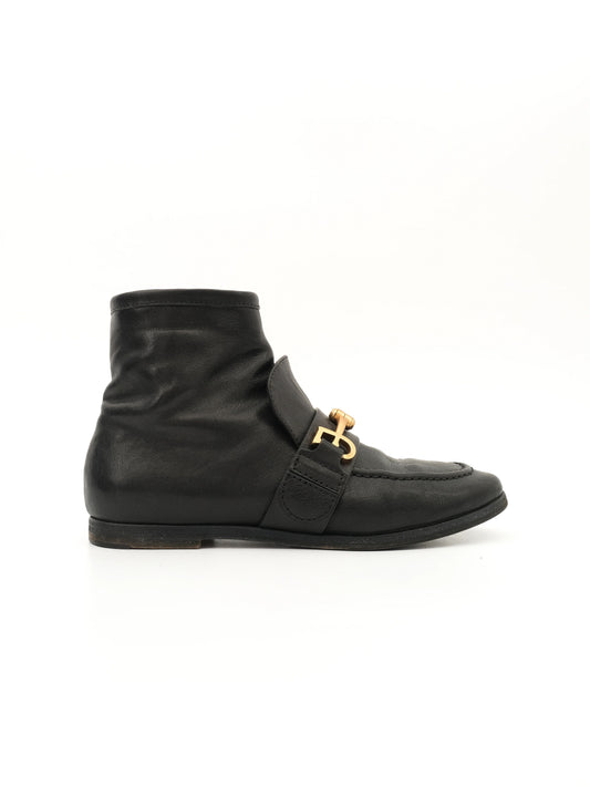 Excellent Fabi Black Leather Ankle Boots with Gold Buckle Size 36