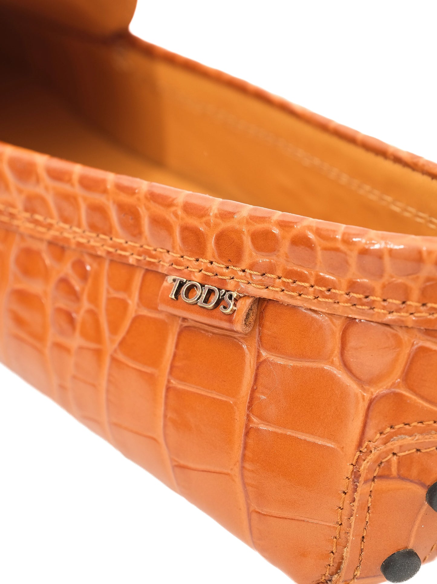 new tod's orange leather loafers size 39.5 with rubber studs
