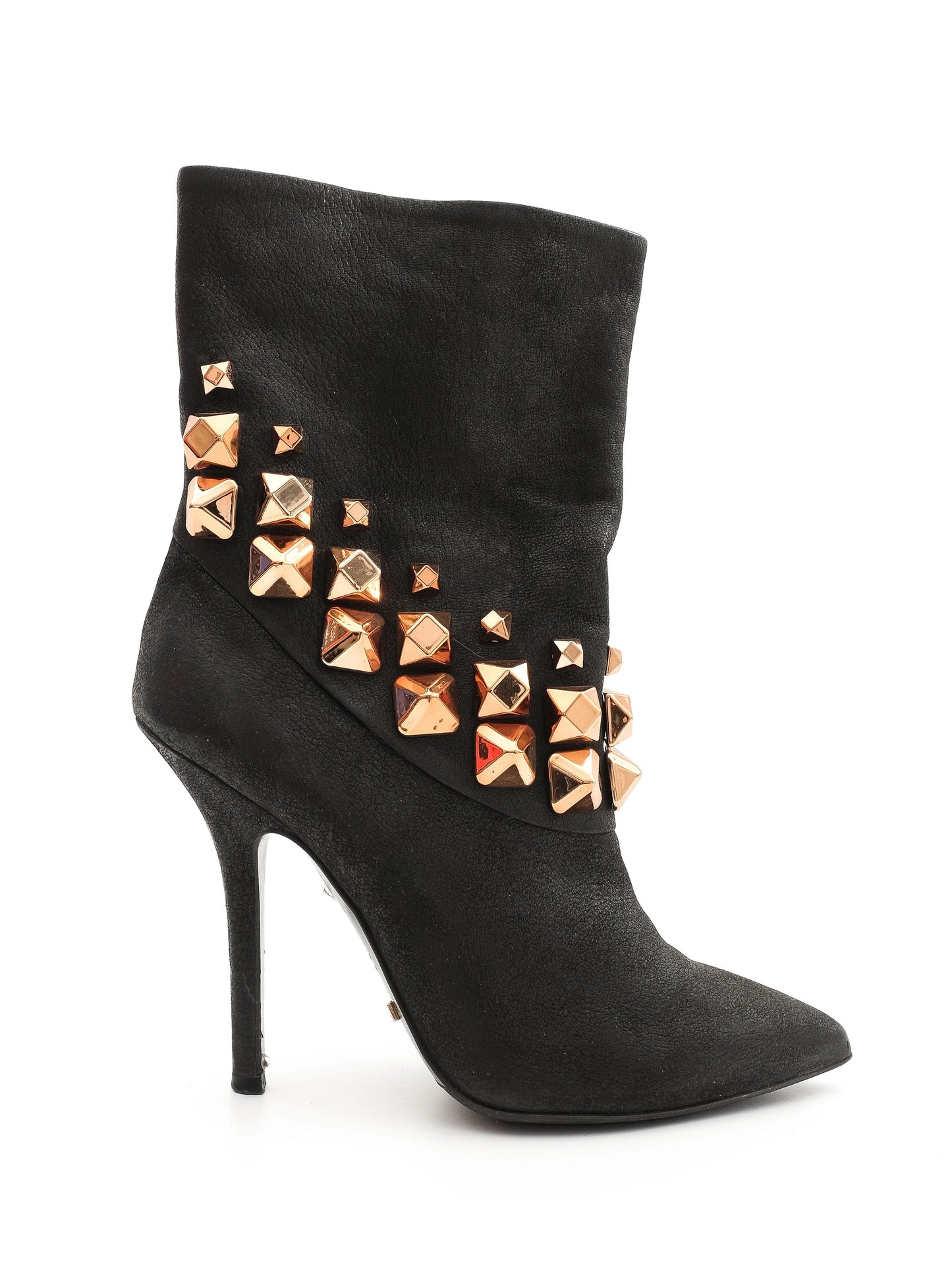 excellent greymer black leather high-heeled boots size 37 with gold studs