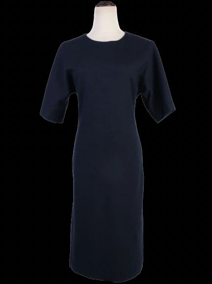excellent max mara blue wool dress size m short sleeve knee-length