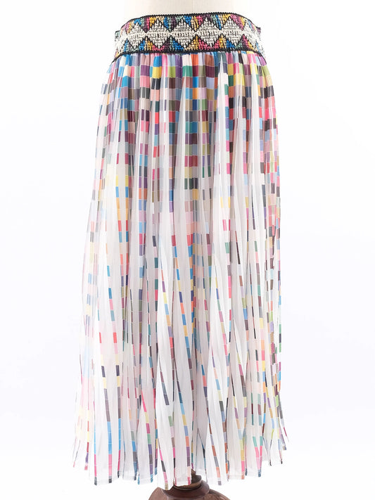 Excellent Vakko Pleated Skirt Multicolored Geometric Pattern Made in Italy