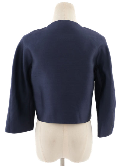 Excellent Max Mara Navy Blue Cropped Jacket Size S 100% Silk