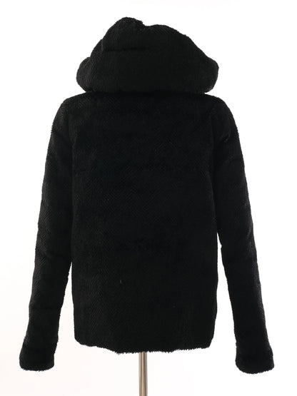Excellent Marella Black Fur-Textured Jacket with Hood Size M