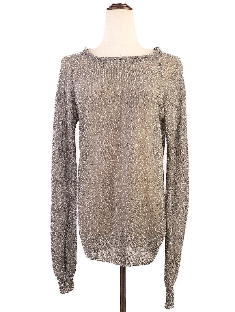 excellent women's long-sleeved knit sweater size l acetate gray