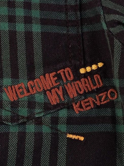 Excellent Kenzo Kids Green Cotton Plaid Shirt Size 3 with Embroidery
