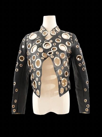 excellent givenchy black leather jacket size s with gold accents