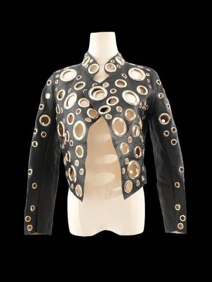 Excellent Givenchy Black Leather Jacket Size S with Gold Accents