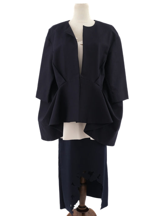 Excellent Cos Women's Blue Cotton Peplum Top & Asymmetrical Skirt M