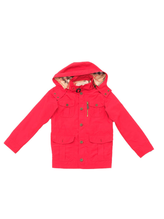 Excellent Burberry Red Hooded Jacket for Kids Size 8 Nylon