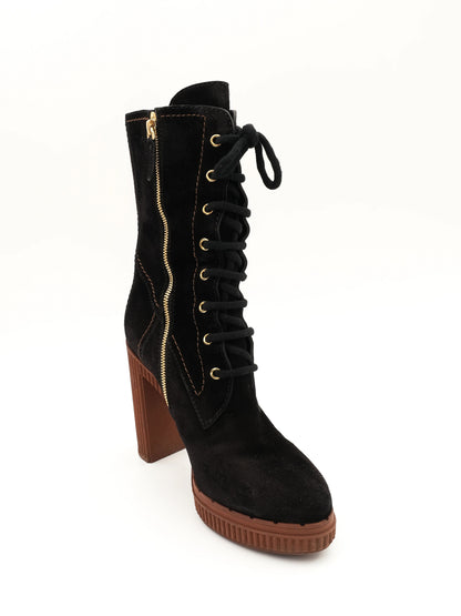 Excellent Tod's Black Genuine Suede High-Heeled Boots Size 39.5