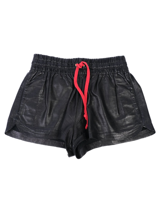 Celine Black Leather Shorts with Red Drawstring Size 38 Excellent