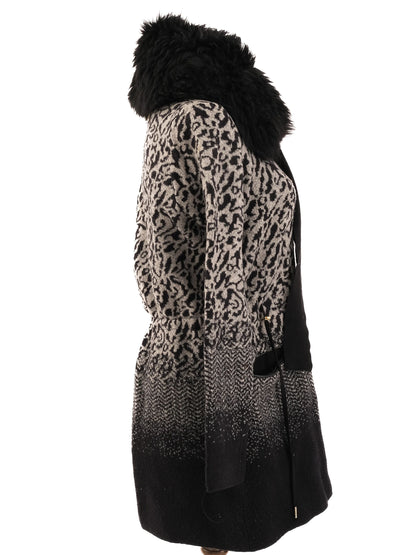 Excellent Escada Women's Coat Gray Black Leopard Pattern Size XS