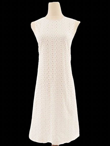excellent dior women's white cotton eyelet dress sleeveless size n/a
