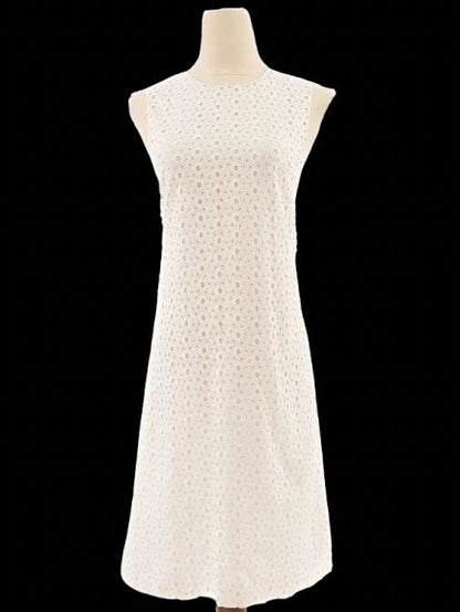 Excellent Dior Women's White Cotton Eyelet Dress Sleeveless Size N/A