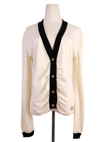Excellent Valentino White Wool Cardigan Size M with Black Trim