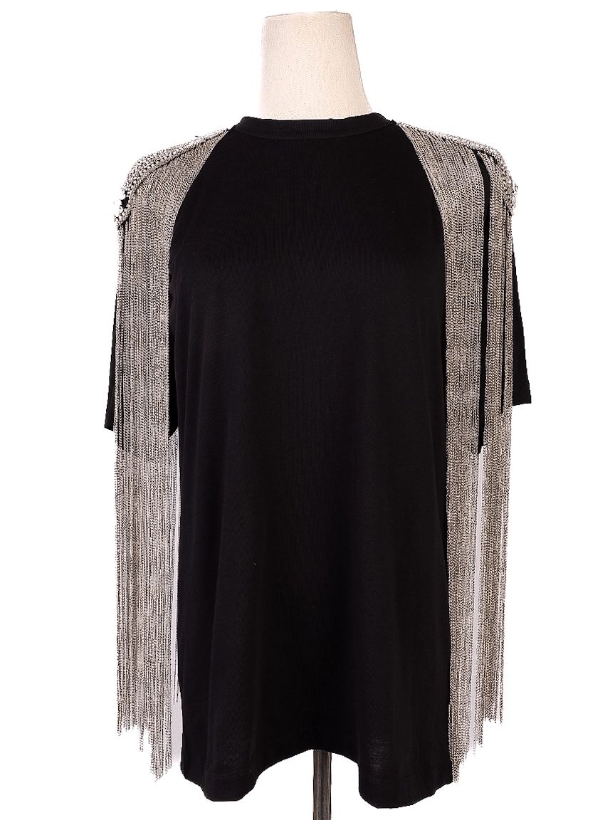 new christopher kane black top xs with chain fringe design
