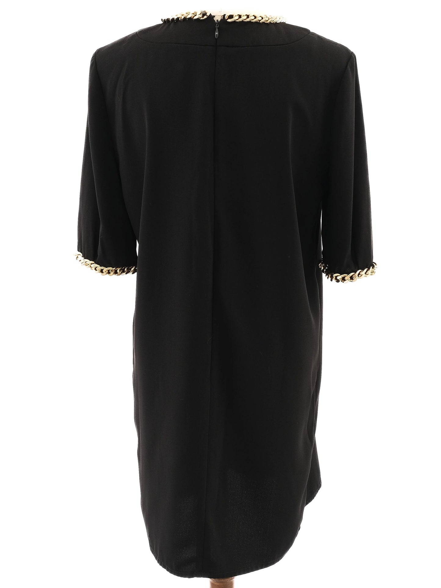 excellent elisabetta franchi black dress size l with gold chain details