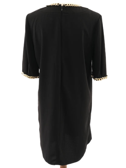 Excellent Elisabetta Franchi Black Dress Size L with Gold Chain Details