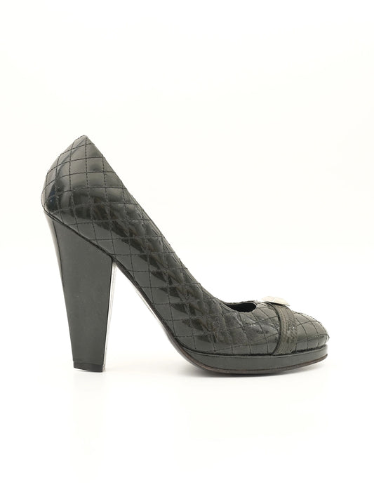 Byblos Black High-Heeled Leather Shoes Size 38 - Perfect Condition