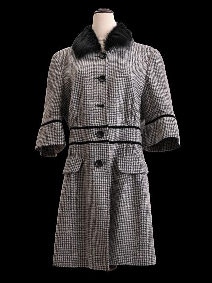 excellent bgn first wool houndstooth coat with fur collar size xxl