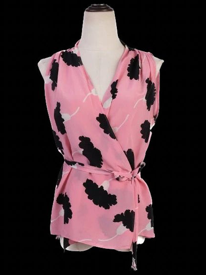 Moschino Excellent Pink Floral Silk Blouse Wrap Style Size S