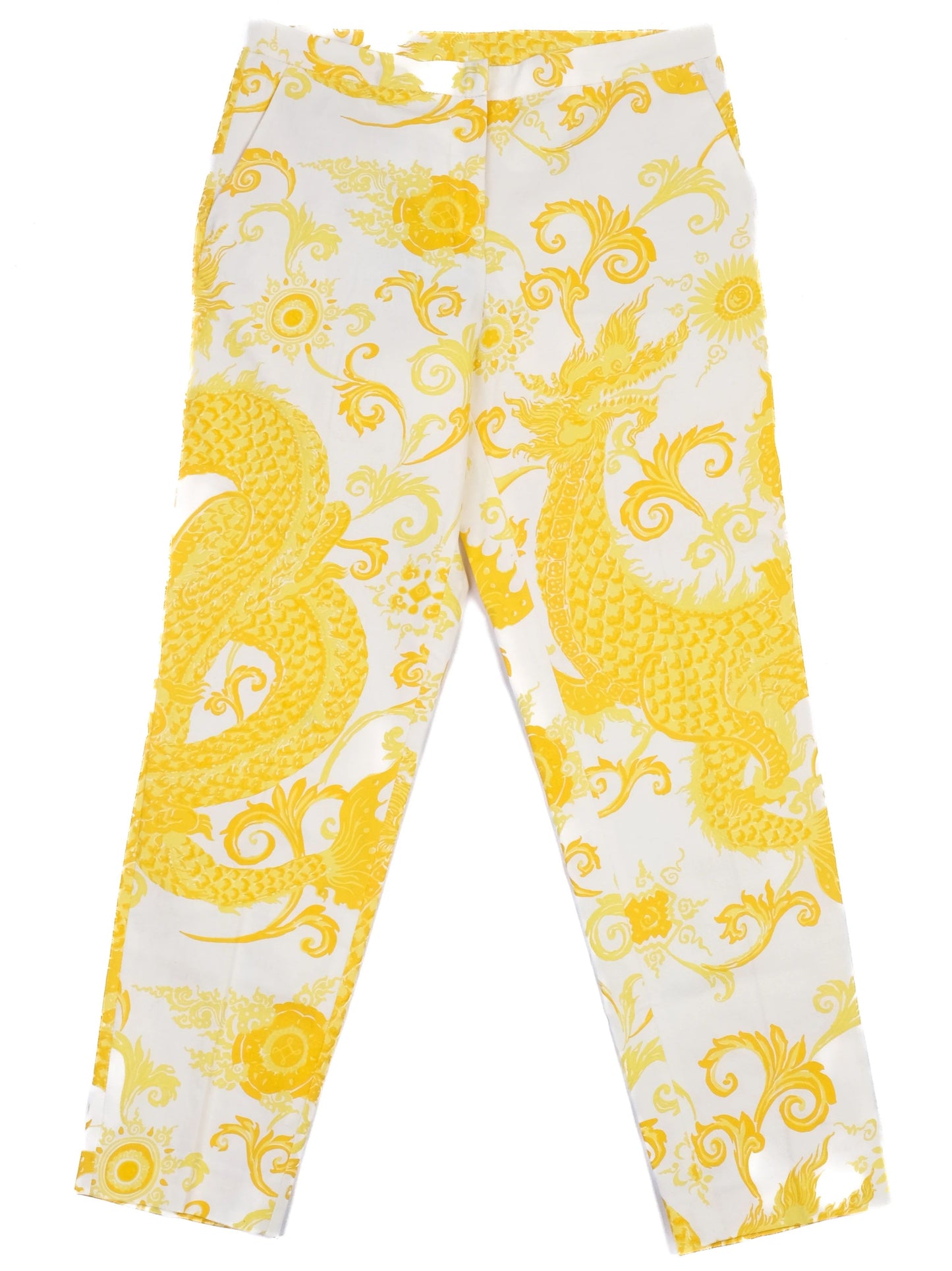 new by malene birger yellow dragon print cotton pants size xs