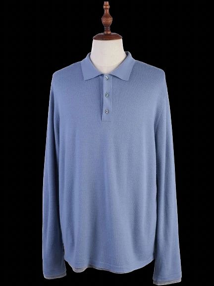 excellent vince blue wool long sleeve polo shirt size xl