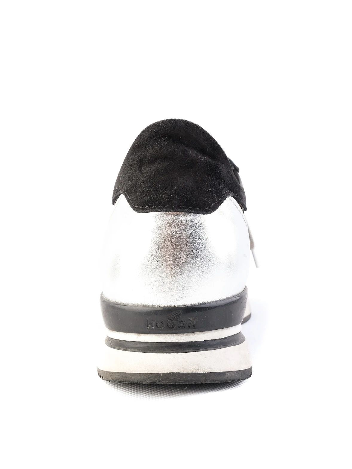 excellent hogan black leather sneakers size 38 with silver accents
