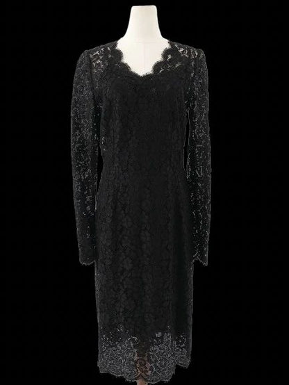 Perfect Dolce Gabbana Black Lace Dress Size L Floral Design
